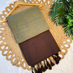 WOODLAND SHADOW🤎 KHADI COTTON SAREE WITH BLOUSE (SU 767)
