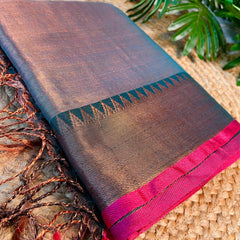 COPPER GLAZE🌸📀 WITH ROSE TISSUE SILK SAREE