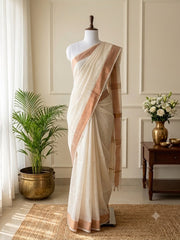 AVANI🍁✨WHITE SLUB COTTON SAREE WITH GOLDEN BORDER  (SU 800)