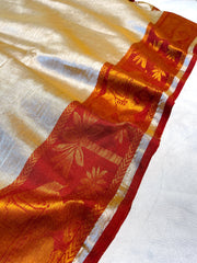 YAMINI🌼TISSUE SILK WITH DARK RED BORDER SAREE (SU 762)