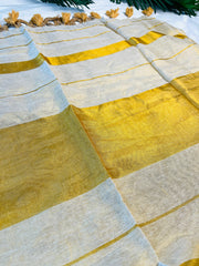 SUWARNA✨🌼 GOLDEN STRIPES WITH  TASSELS TISSUE SILK SAREE (SU 770)