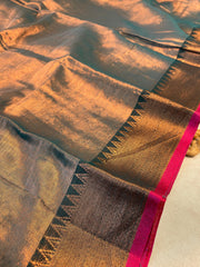 COPPER GLAZE🌸📀 WITH ROSE TISSUE SILK SAREE
