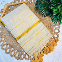 SUWARNA✨🌼 GOLDEN STRIPES WITH  TASSELS TISSUE SILK SAREE (SU 770)