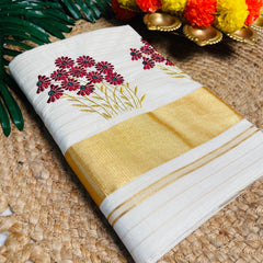 PONMALAR 🌸✨ FLORAL THREAD EMBROIDERY COTTON SET SAREE (SU 787 )