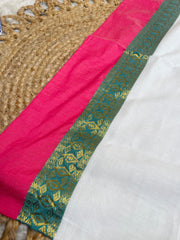 HIMA🩷✨WHITE WITH PINK & GREEN SOFT MUL COTTON SAREE (SU 894)