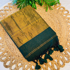 THARIKA🌿DARK GREEN WITH GOLDEN KHADI COTTON SAREE✨(SU 772)