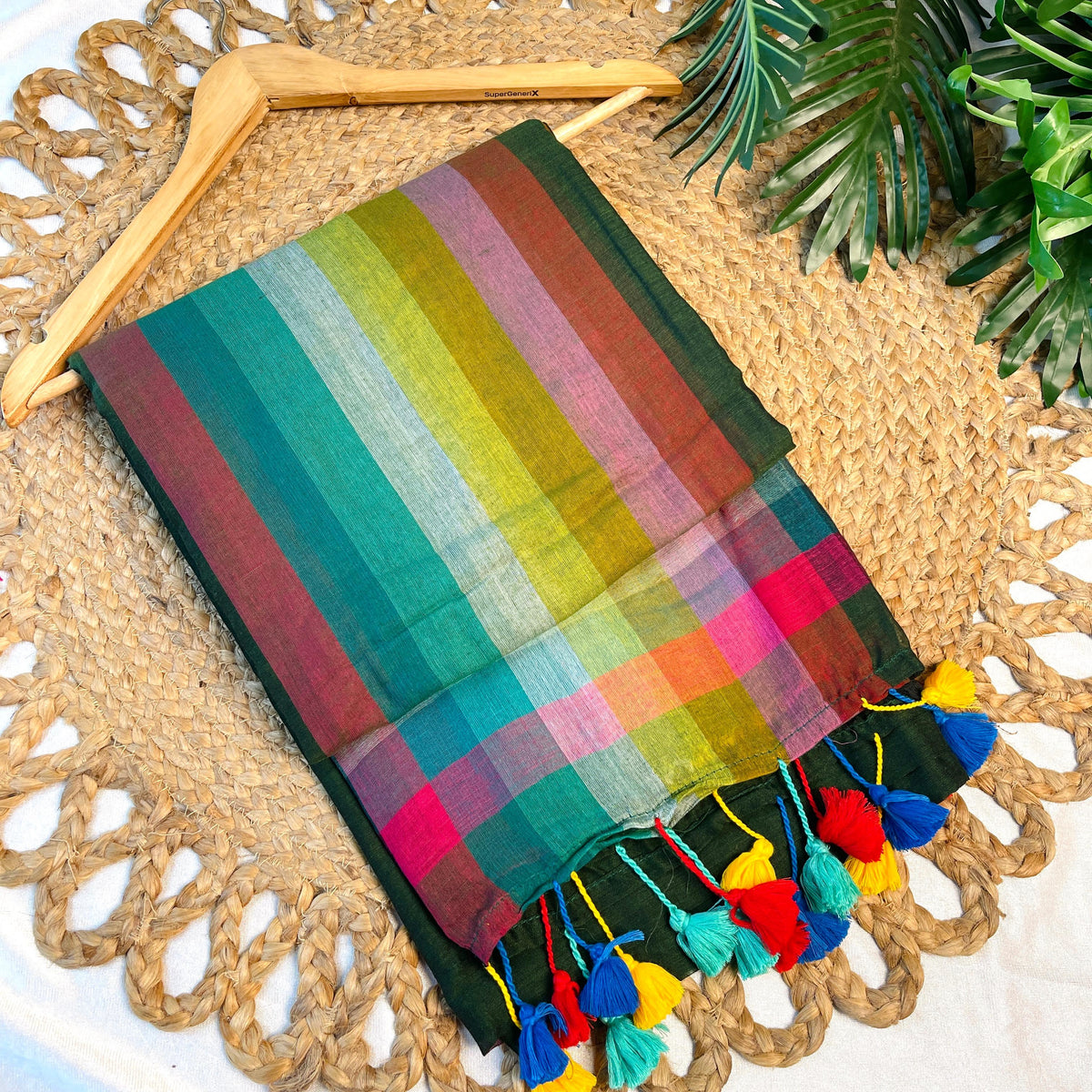 KADHAMBARI🌺MULTICOLOURED STRIPES MUL COTTON SAREE (SU 768)