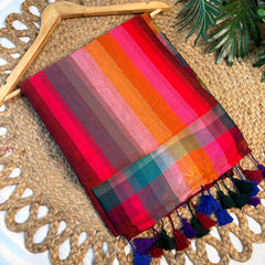 MISHRA🌺✨MULTICOLOURED STRIPES MUL COTTON SAREE (SU 769)