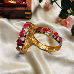 Vibrant  Lotus Gold-Tone Bangles  (SJ  169)
