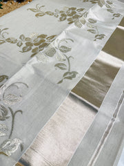 CHAMPAGNE FLORAL WITH THREAD EMBROIDERY SET SAREE(SU 785)✨🌼