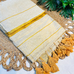SUWARNA✨🌼 GOLDEN STRIPES WITH  TASSELS TISSUE SILK SAREE (SU 770)
