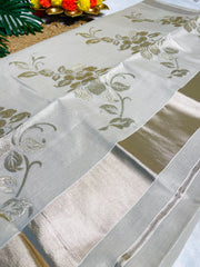 CHAMPAGNE FLORAL WITH THREAD EMBROIDERY SET SAREE(SU 785)✨🌼