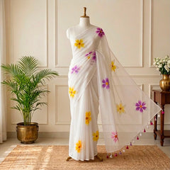 ANANYA🌸HAND PAINTED FLORAL MUL COTTON SAREE ✨(SU 809)