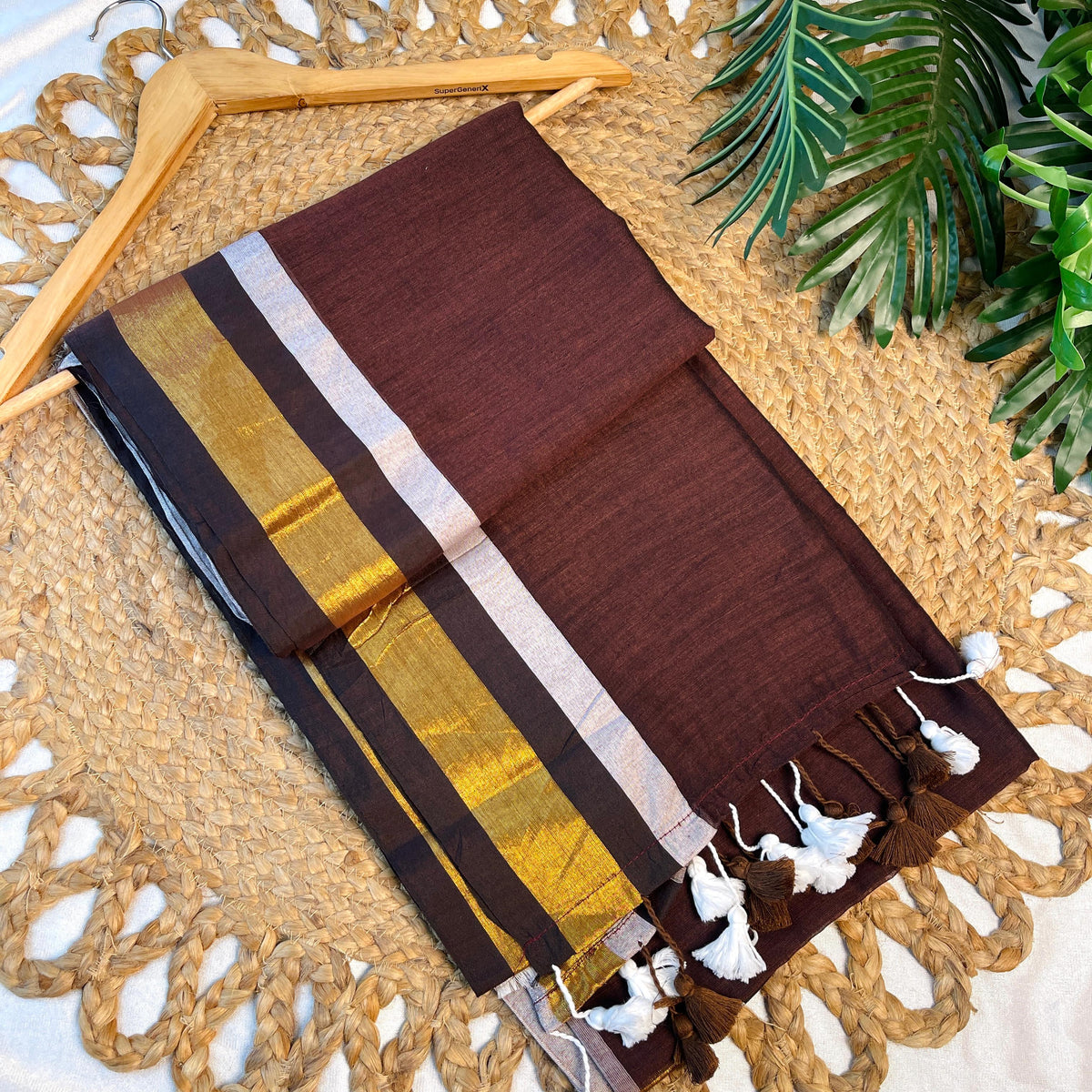 BROWN CHANDANA🤎💫 GOLDEN DRAPE MUL COTTON SAREE (SU 757)